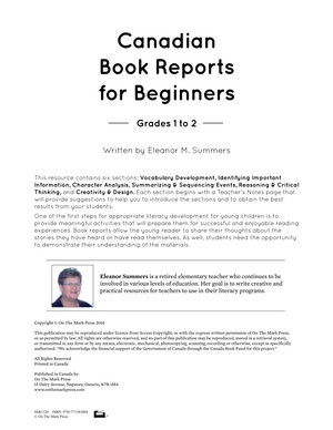 Canadian Book Reports for Beginners Grades 1-2