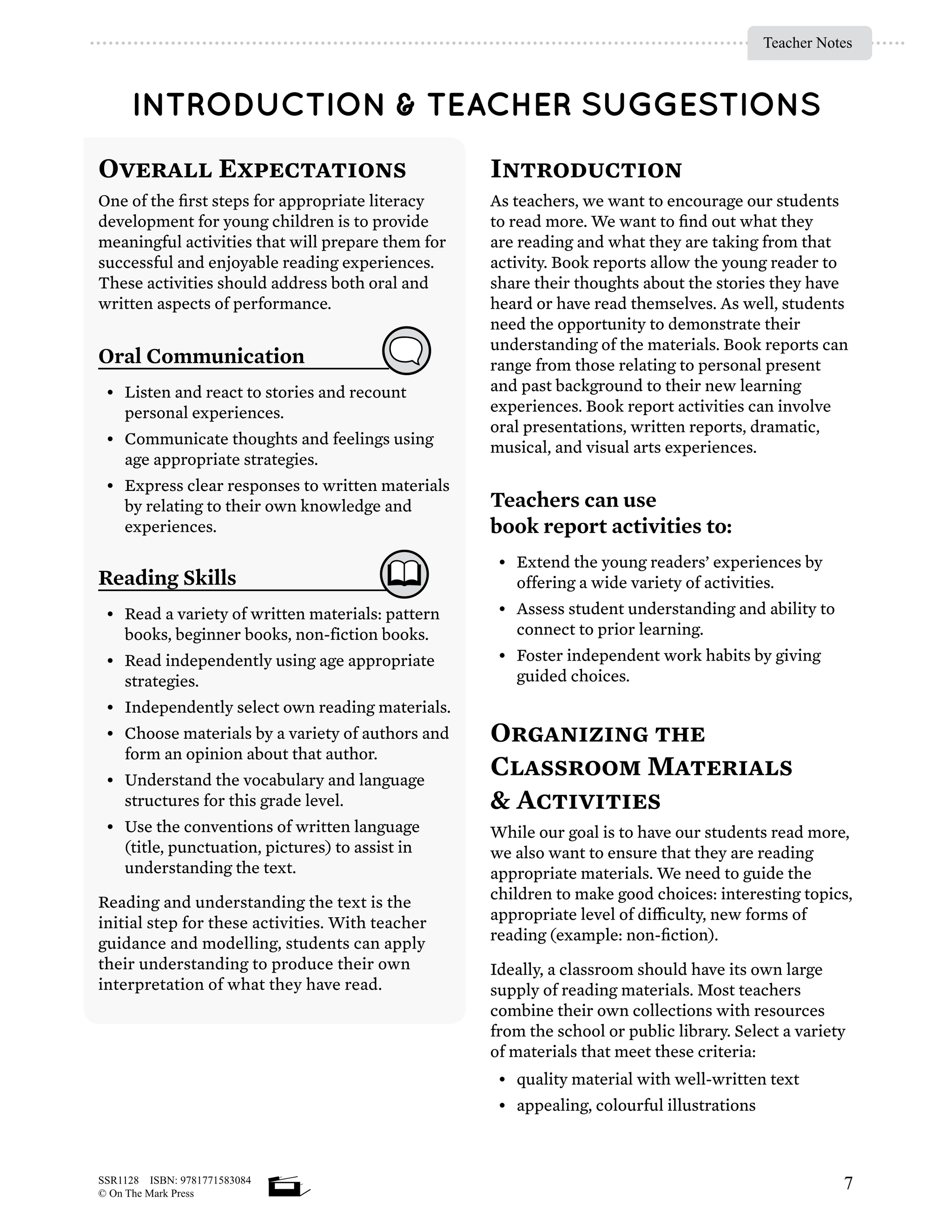 Canadian Book Reports for Beginners Grades 1-2