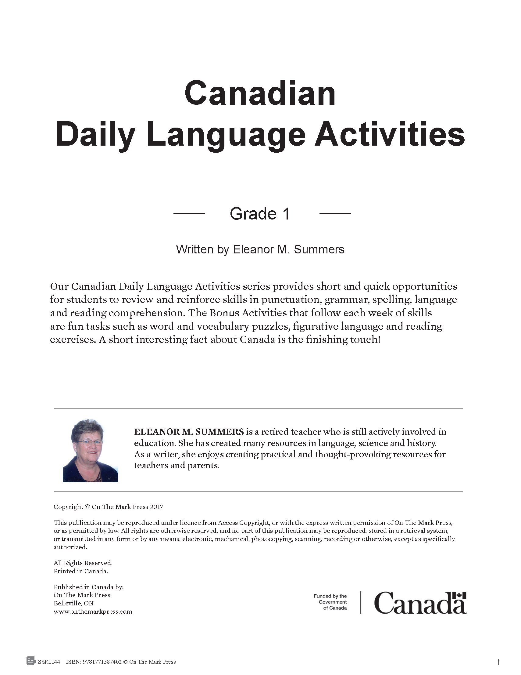 Canadian Daily Language Activities Grade 1