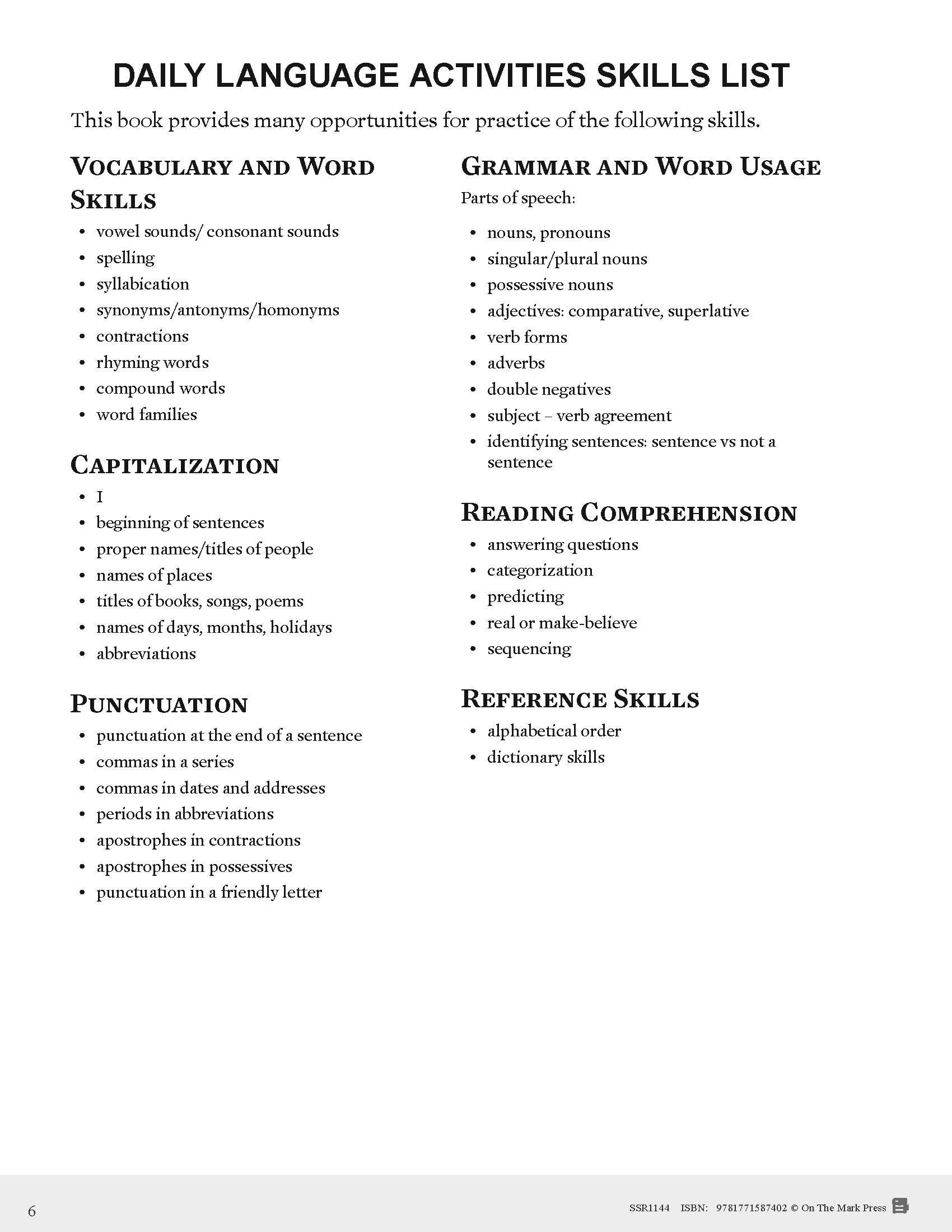 Canadian Daily Language Activities Grade 1