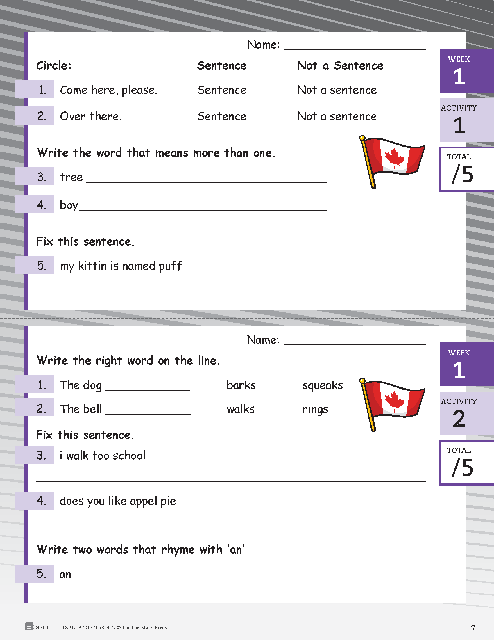 Canadian Daily Language Activities Grade 1