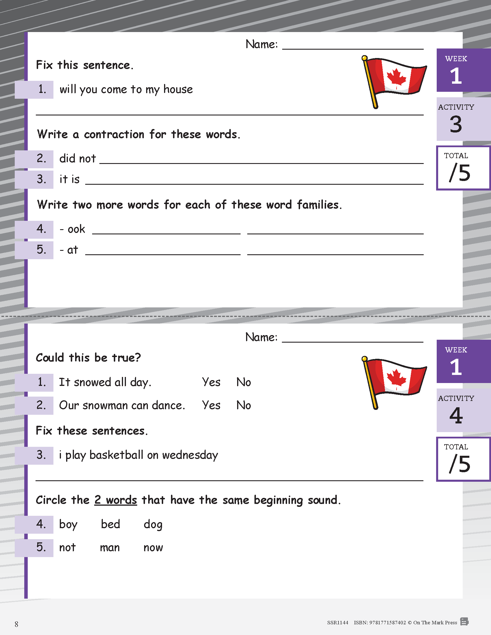 Canadian Daily Language Activities Grade 1