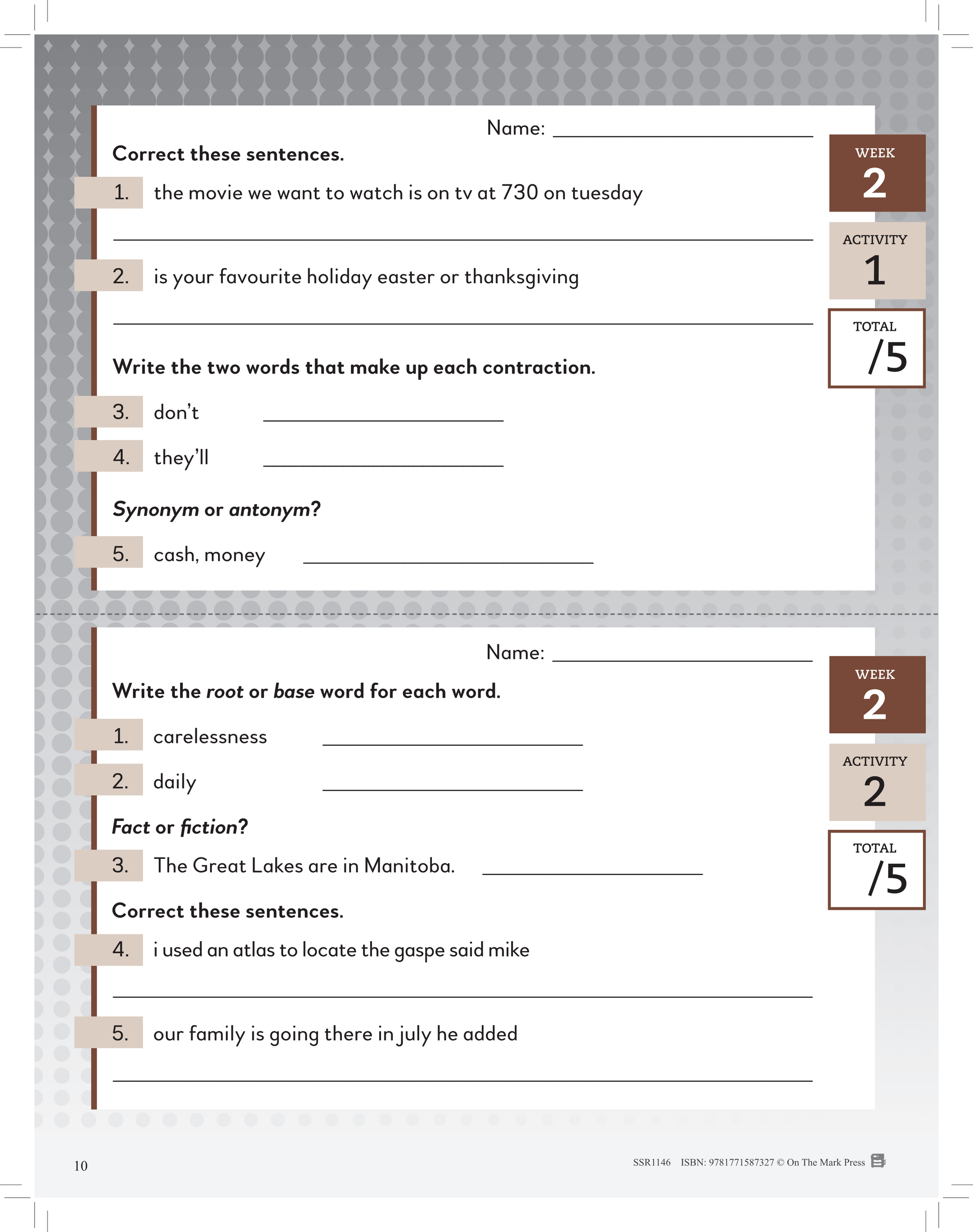 Canadian Daily Language Activities Grade 4