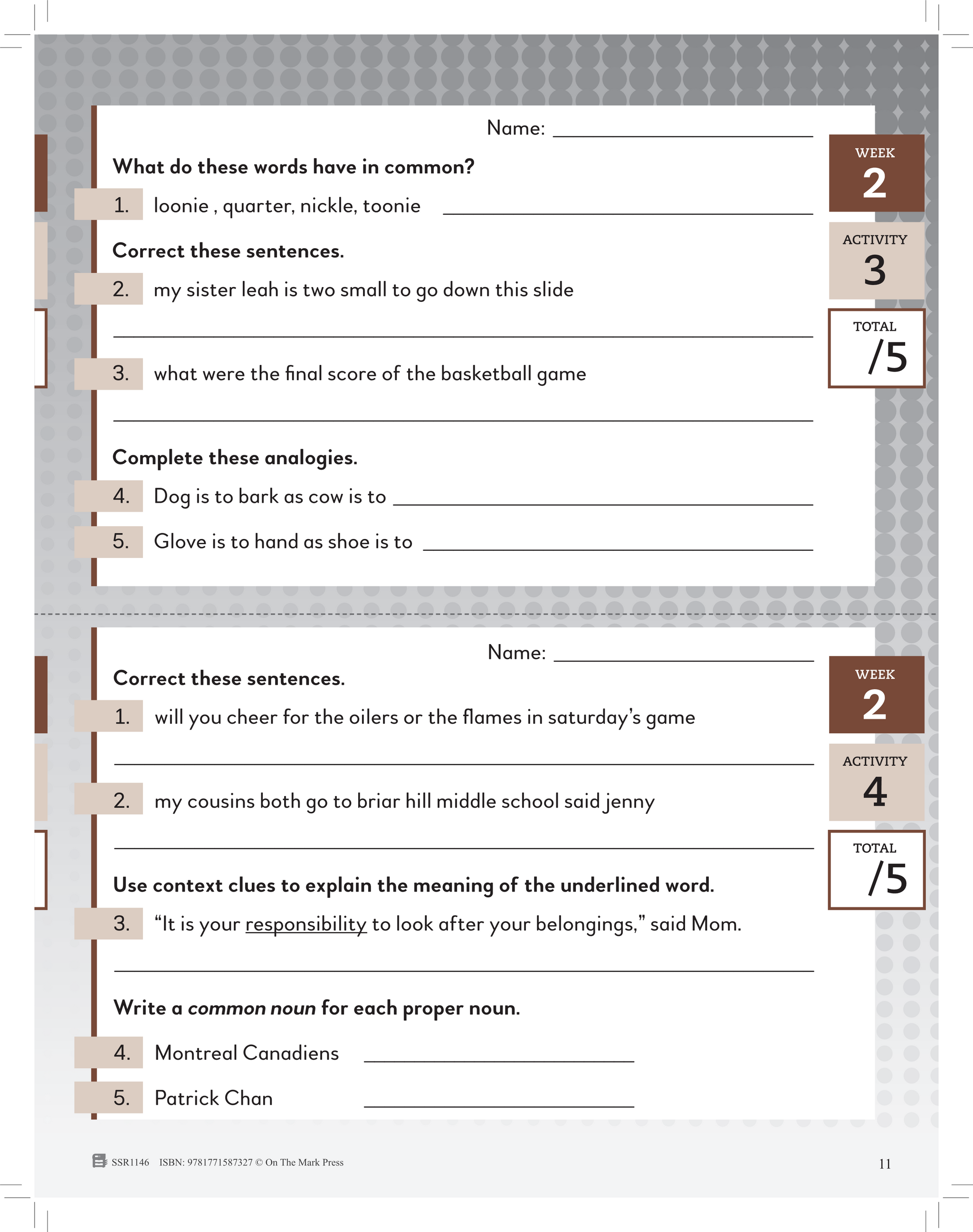 Canadian Daily Language Activities Grade 4