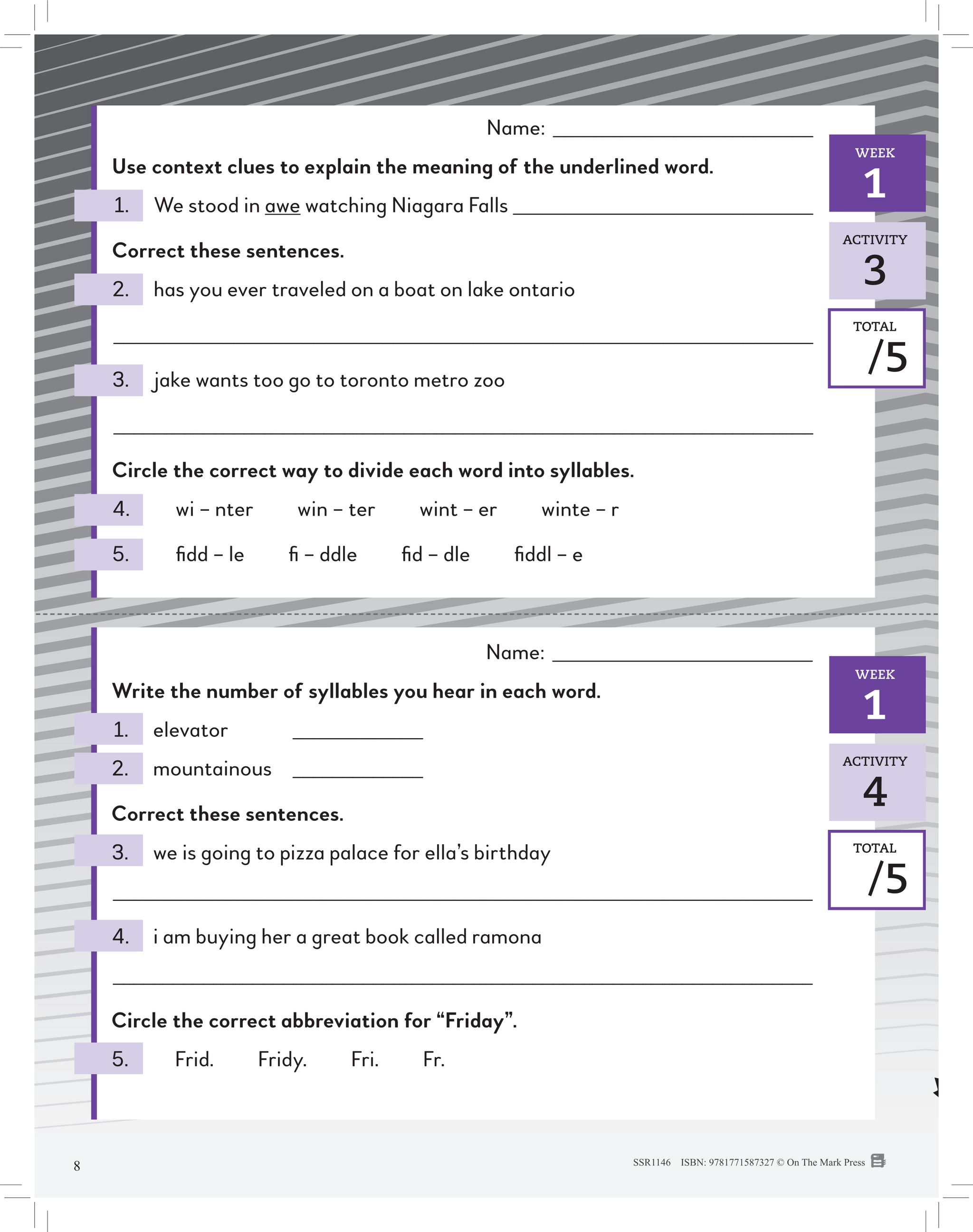 Canadian Daily Language Activities Grade 4