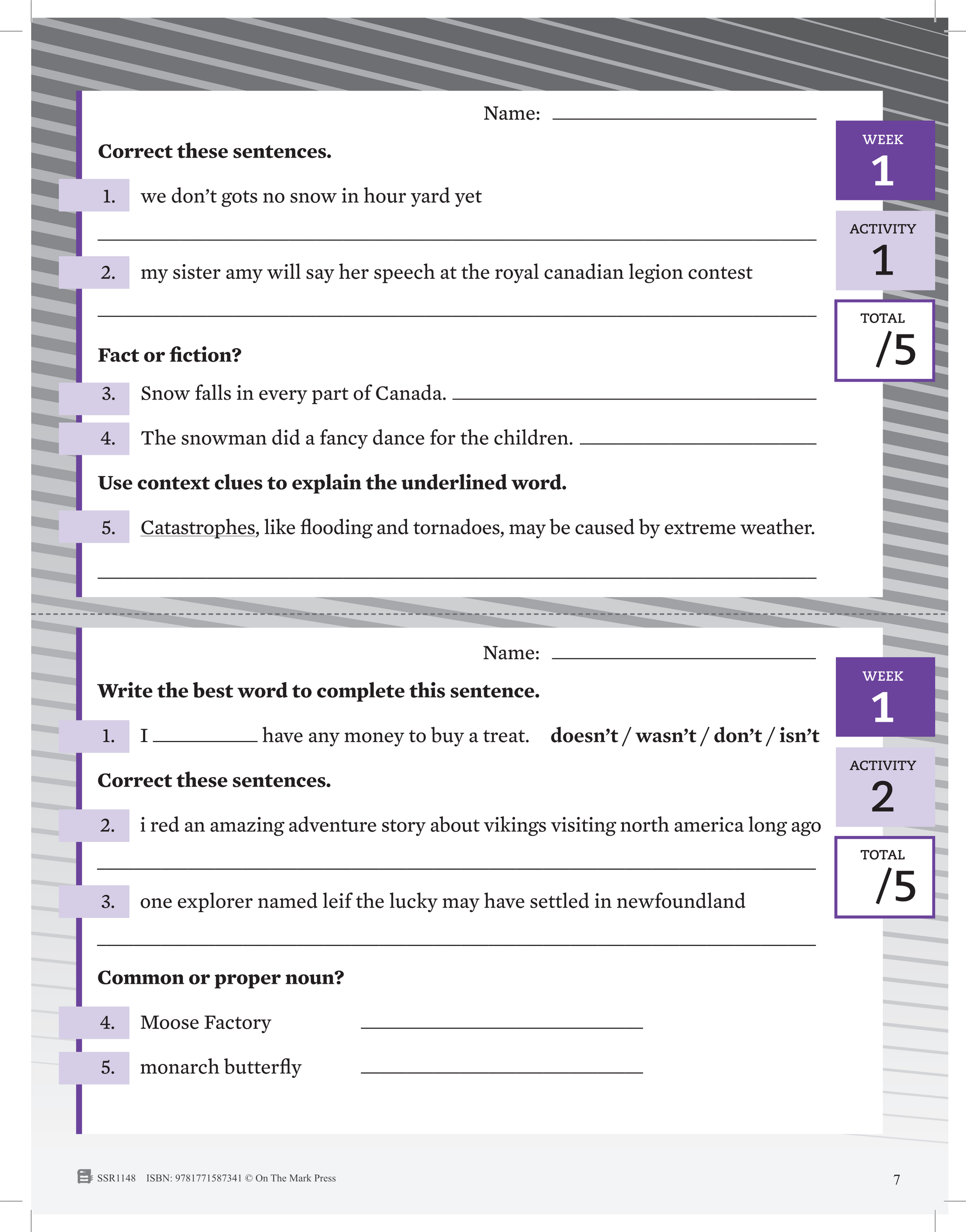 Canadian Daily Language Activities Grade 5