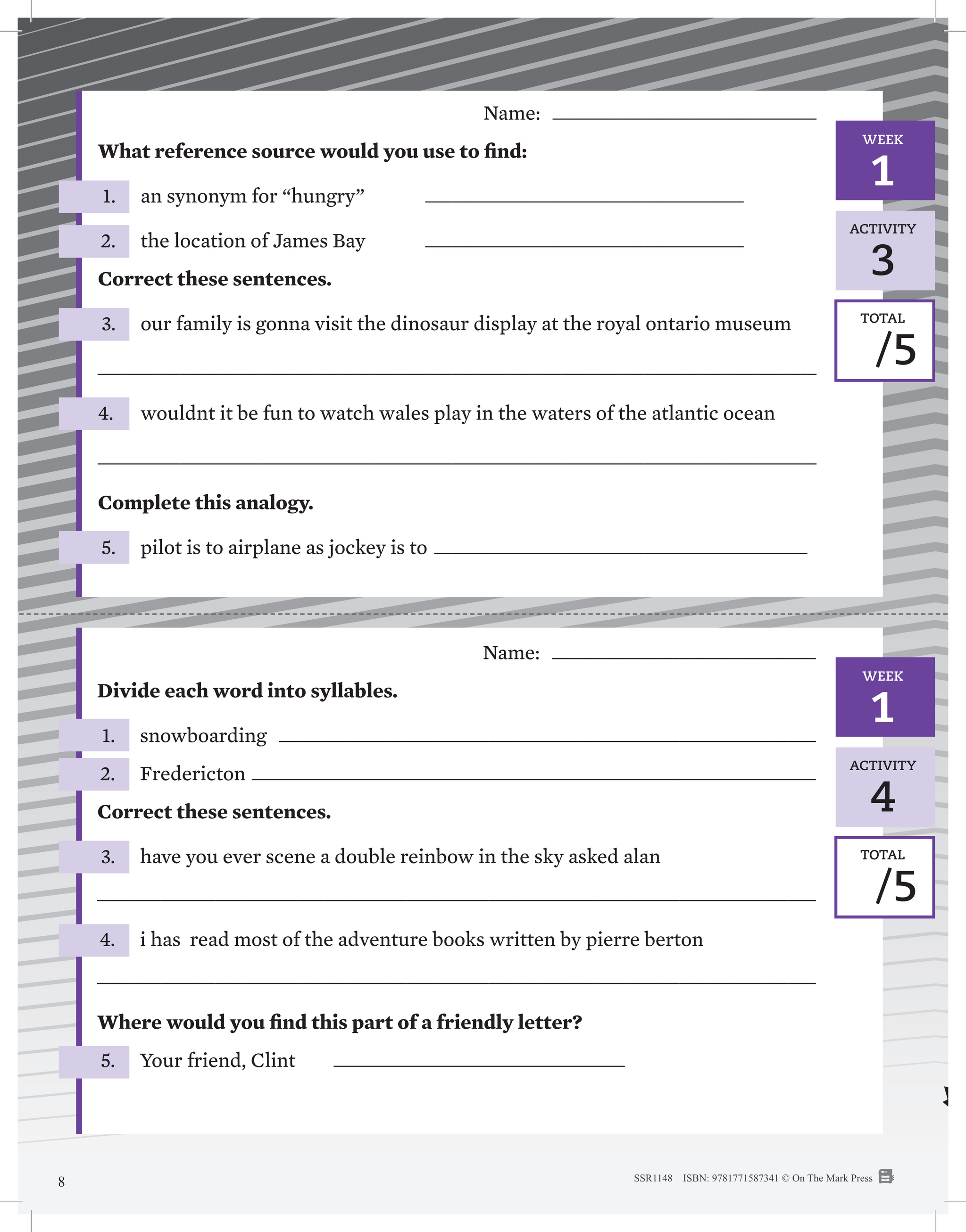 Canadian Daily Language Activities Grade 5