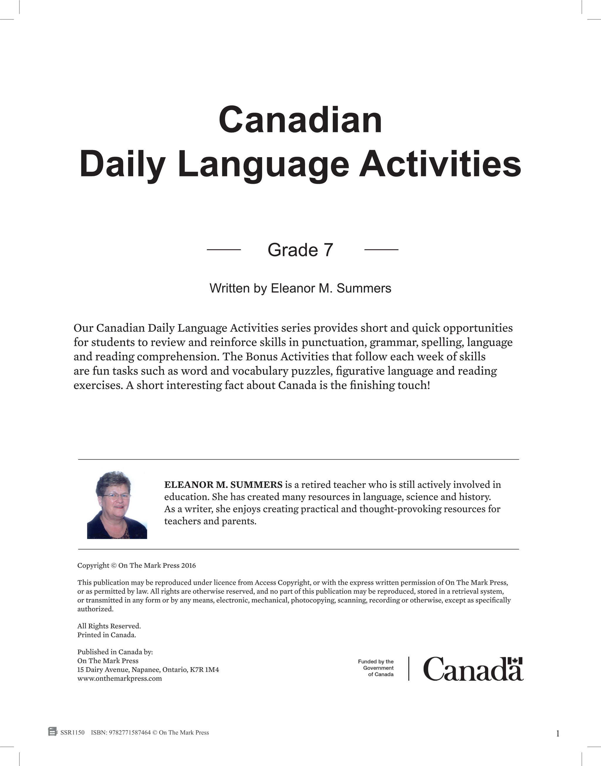 Canadian Daily Language Activities Grade 7