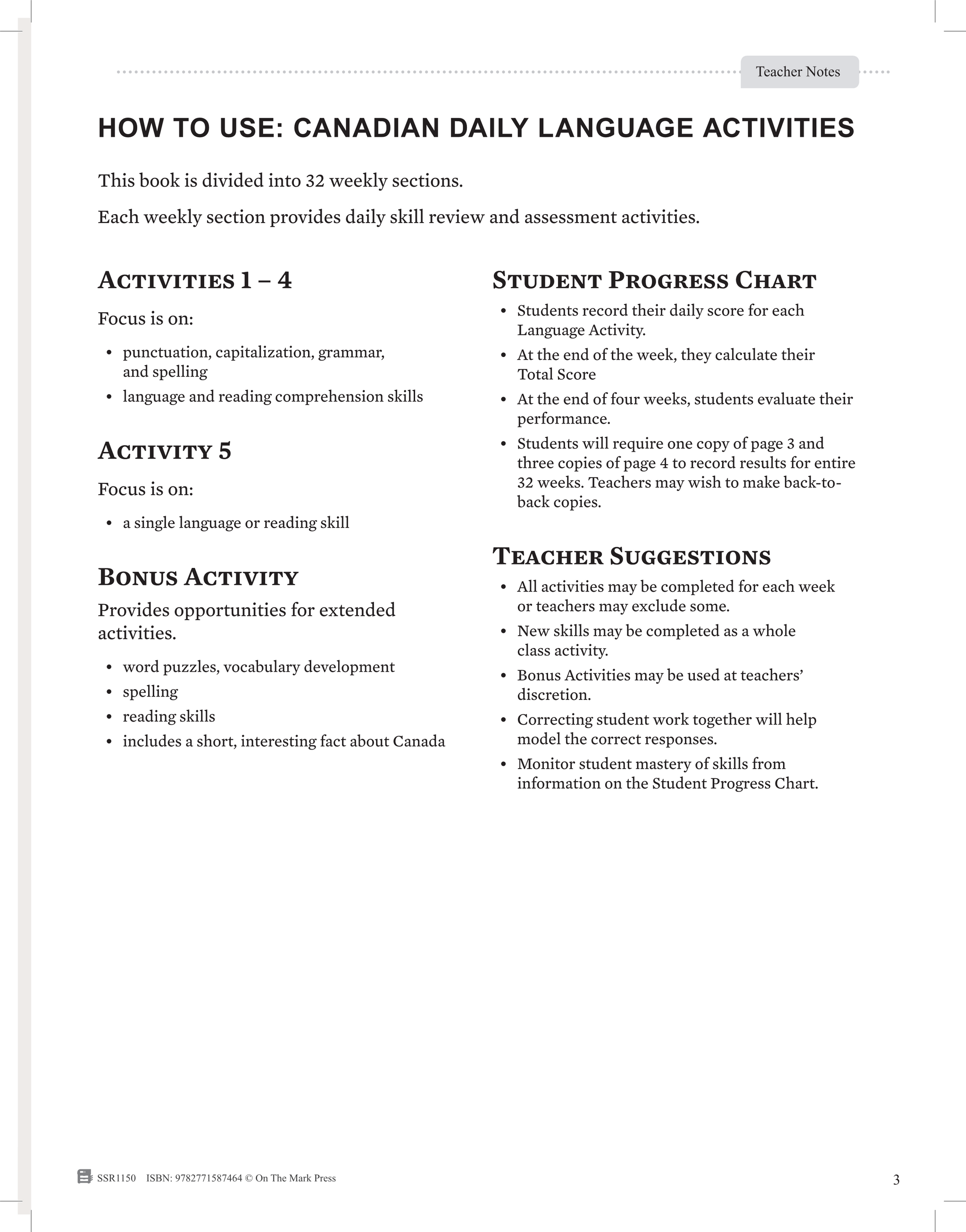 Canadian Daily Language Activities Grade 7