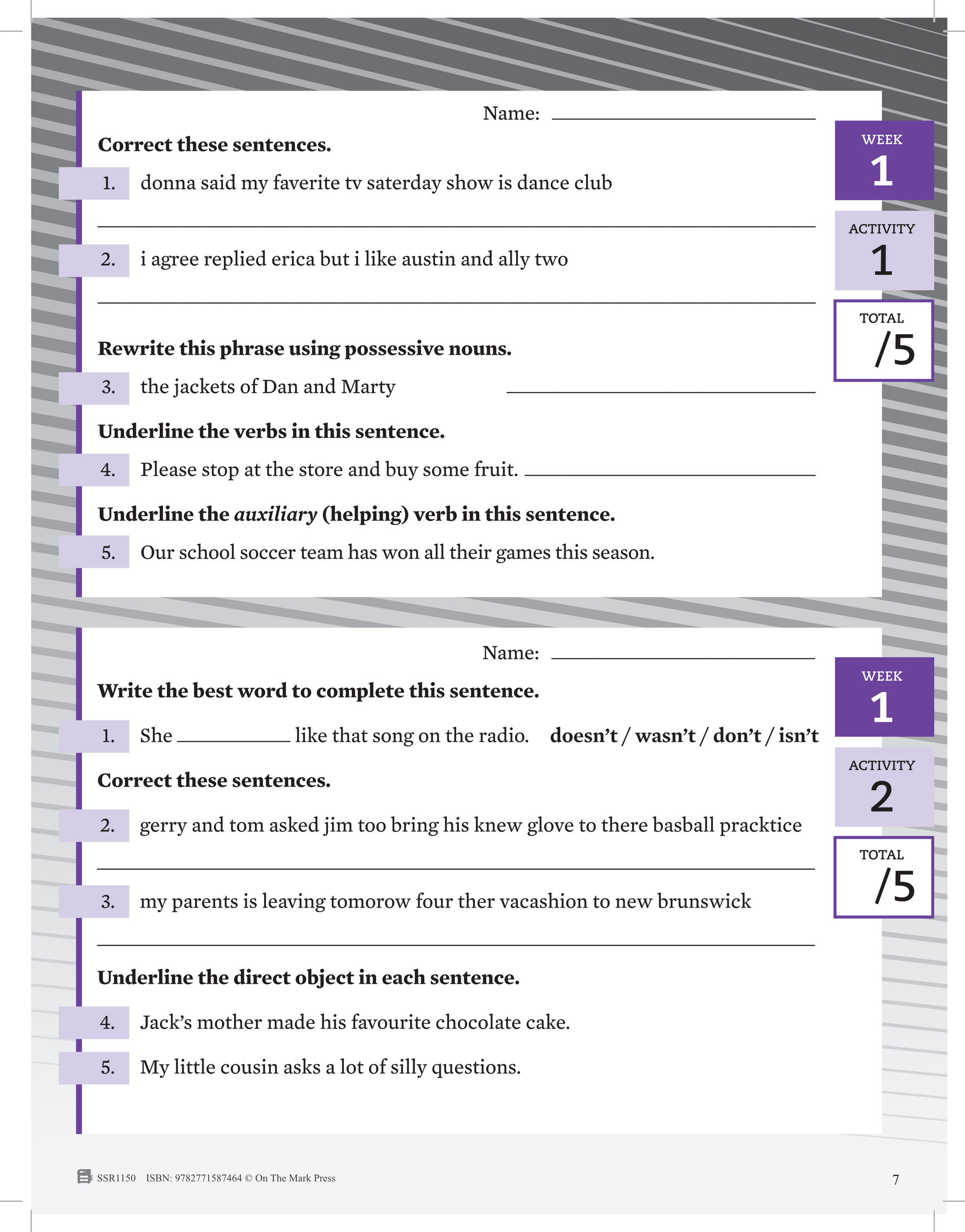 Canadian Daily Language Activities Grade 7