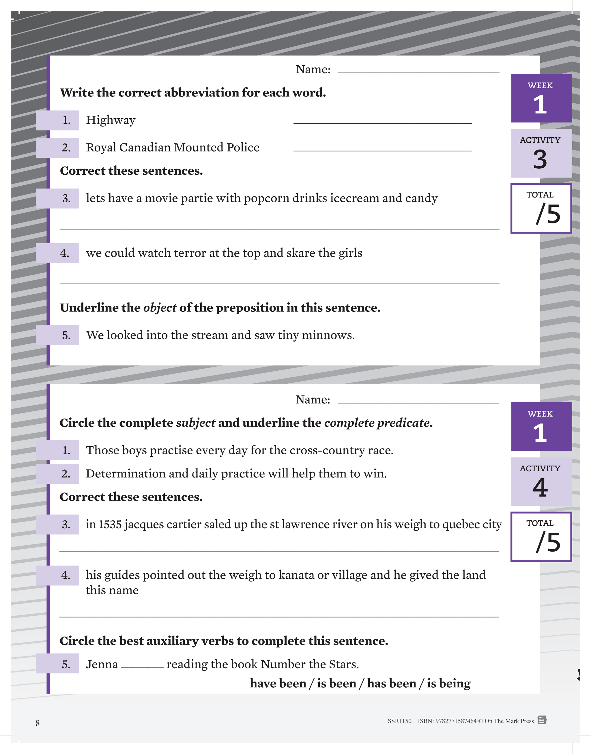 Canadian Daily Language Activities Grade 7