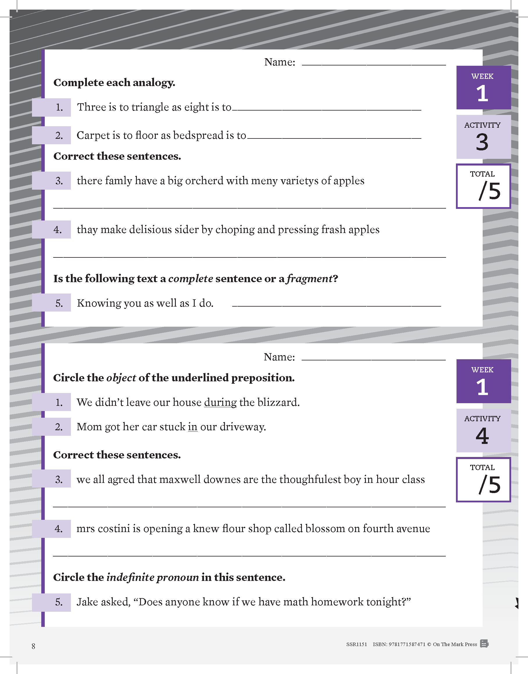 Canadian Daily Language Activities Grade 8