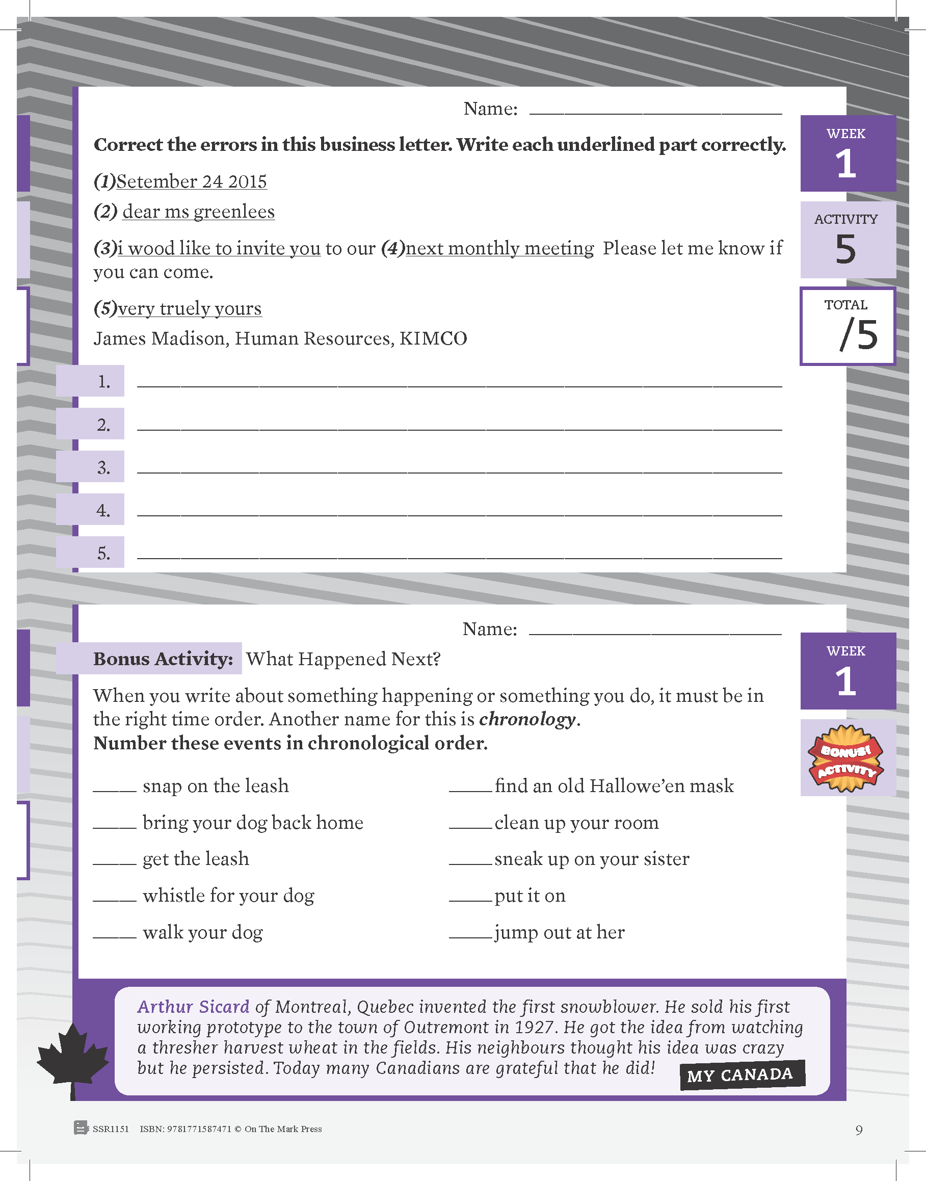 Canadian Daily Language Activities Grade 8