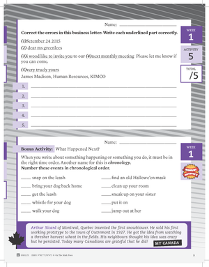 Canadian Daily Language Activities Grade 8