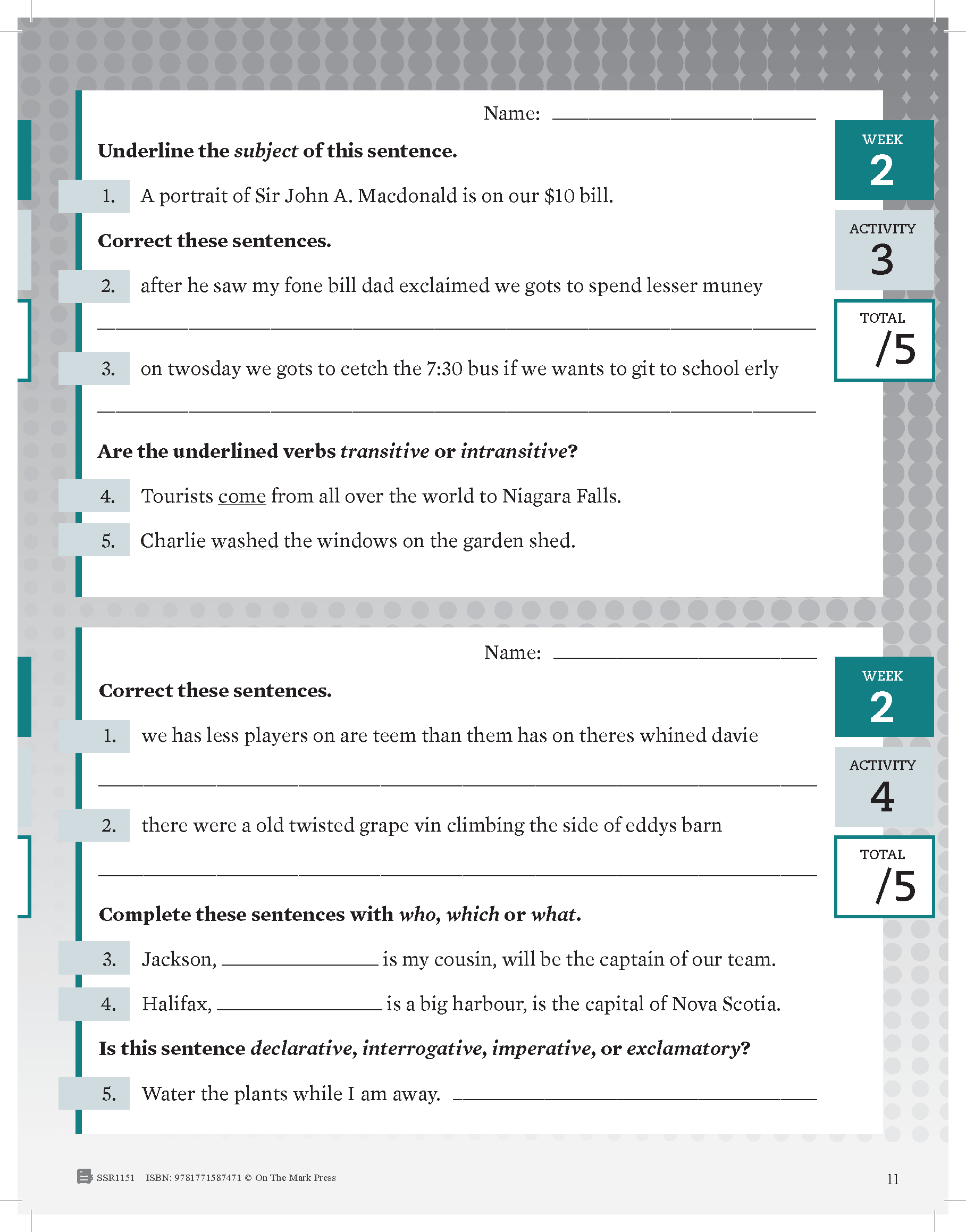 Canadian Daily Language Activities Grade 8