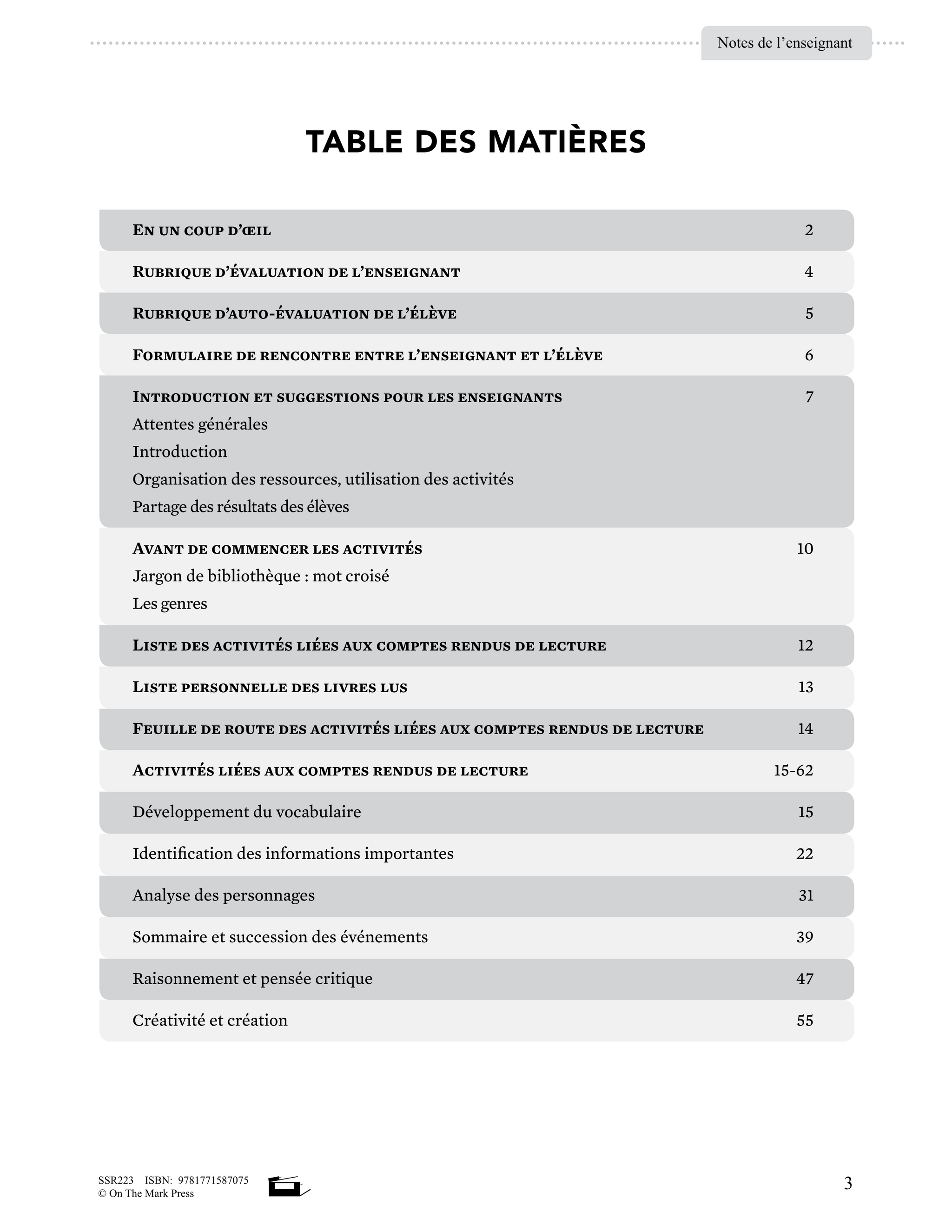 Comptes rendus de lecture : Allons-y 5e à 6e année