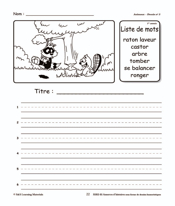 Amorces d'histoires d'animaux sous forme de dessins humoristiques 1e à