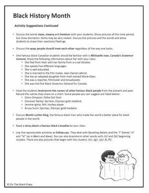 Black History Month Teacher Directed Activity Grades 1-3