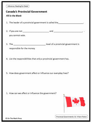 Canada’s Provincial Governments: A Social Studies Reading  Lesson  Gr. 3-4