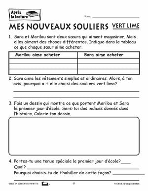 Compréhension de textes de fiction pour filles 2e année