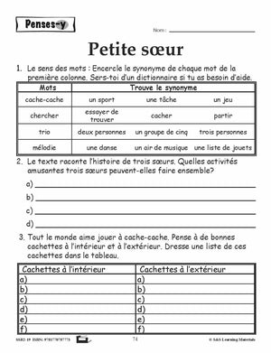 Compréhension de textes de fiction pour filles 3e année