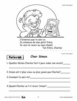 Compréhension de textes de fiction pour garçons 1e année