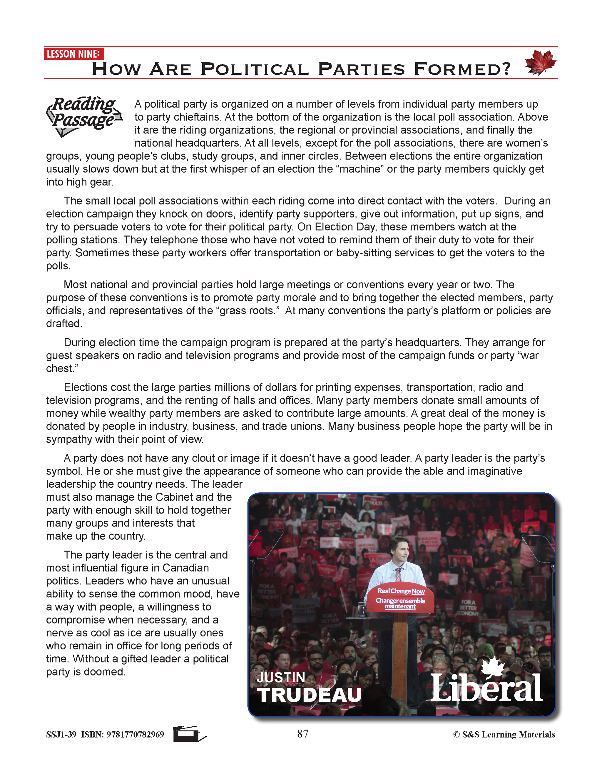 Canadian Government Lesson: How Are Political Parties Formed? Grades 5+