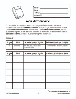 Développement du vocabulaire 1e à 3e année : activités d'analyse littéraire