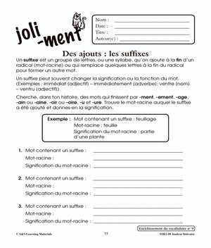 Enrichissement du vocabulaire 4e à 6e année : activités d'analyse littéraire