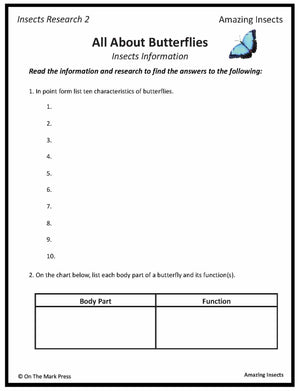 Amazing Insect: 6 Information Research Topics Grades 4-6 Google Slides & Printables