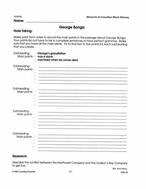 George Bonga: Fur Trader - A Canadian Black History Worksheet Gr 4-8