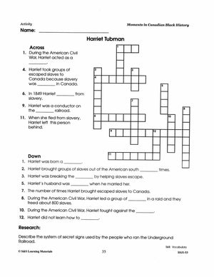 Harriet Tubman: A Canadian Black History Worksheet Gr 4-8