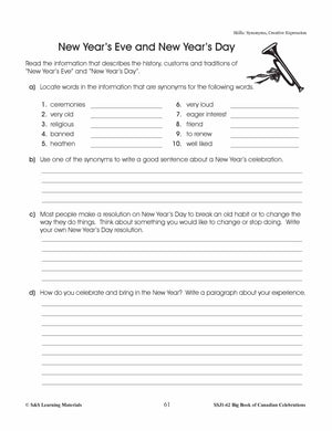 New Year's Eve and New Year's Day Gr. 4-6 E-Lesson Plan