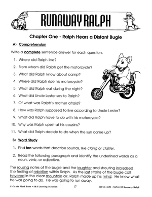 Runaway Ralph, by Beverly Cleary Lit Link/Novel Study Grades 4-6