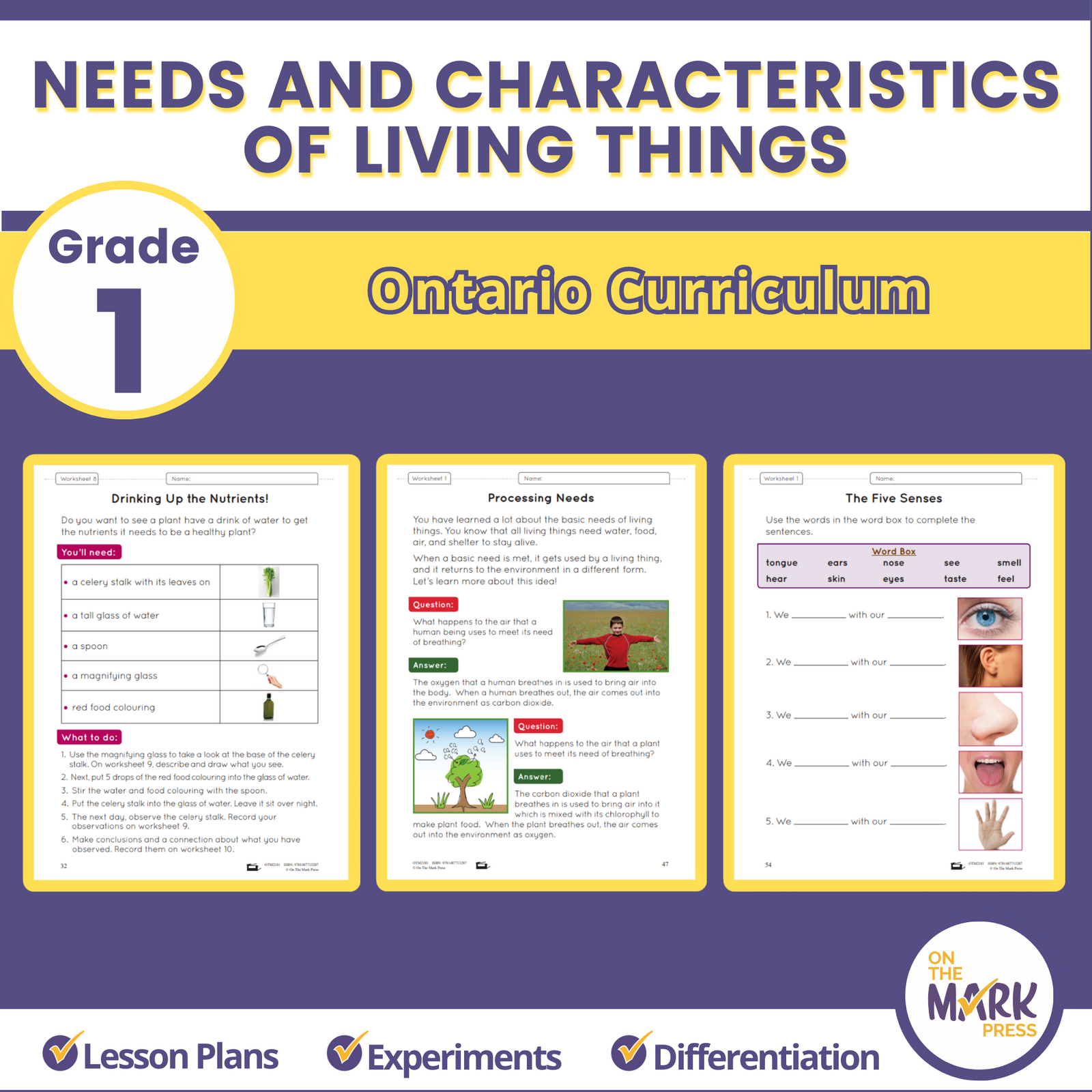 Life Systems Needs and Characteristics of Living Things Ontario Grade 1 Curriculum