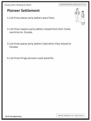 Living Like The Pioneers:  A Cdn Social Studies Reading Lesson  Gr. 3-4