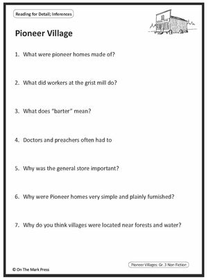 Pioneer Villages: A Cdn Social Studies Reading Comp. Lesson  Gr. 3-4
