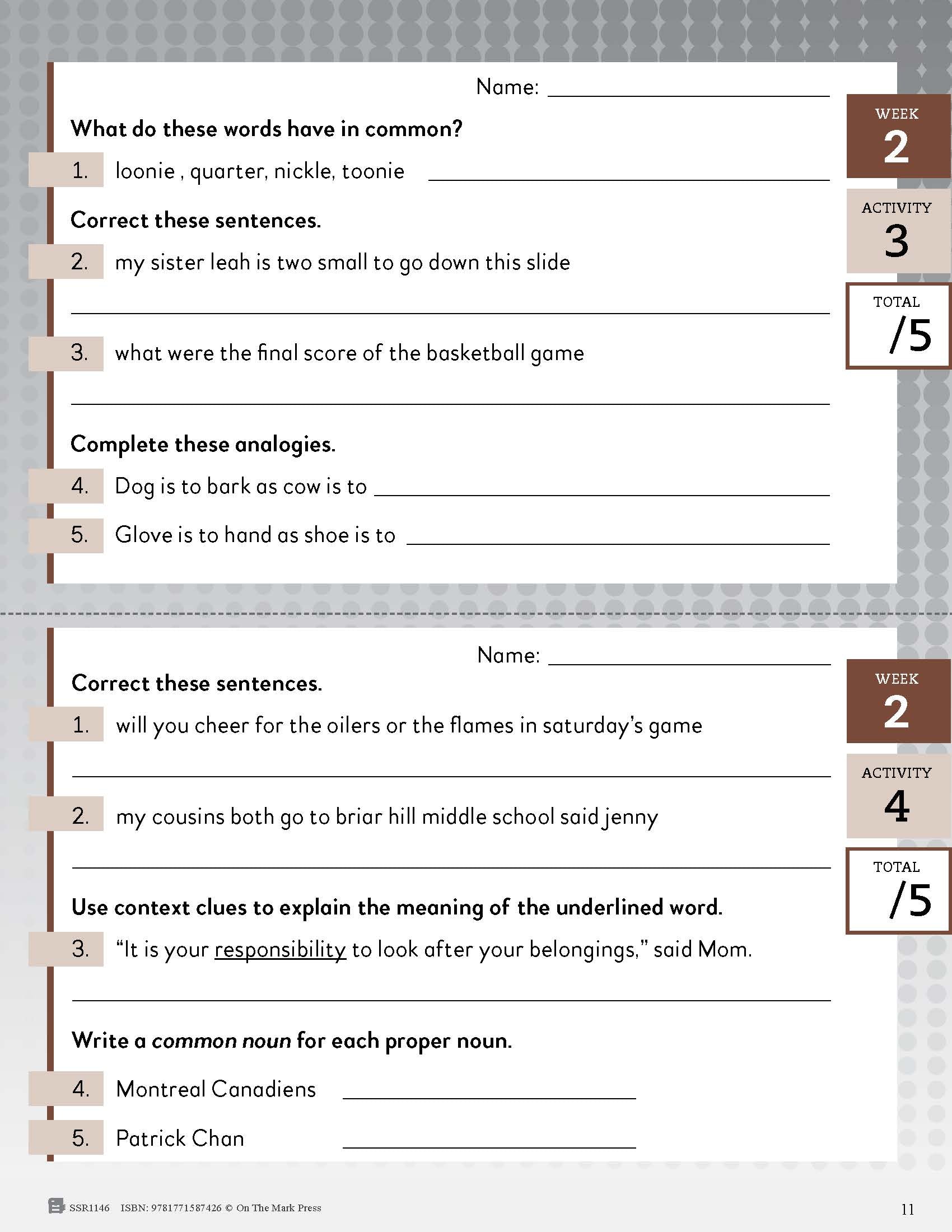 Canadian Language Activities Split Grades 3/4 $avings Bundle!