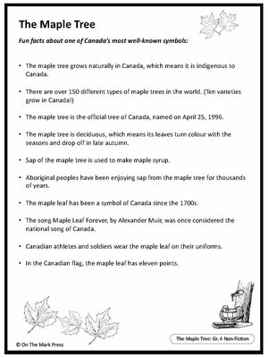 The Maple Tree:  A Canadian Social Studies Reading Lesson  Gr. 3-4