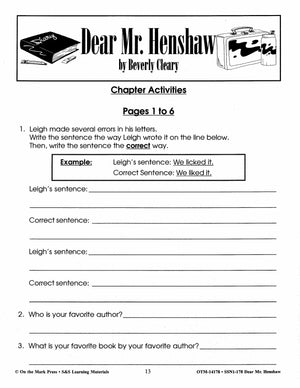 Dear Mr. Henshaw Lit Link/Novel Study Grades 4-6