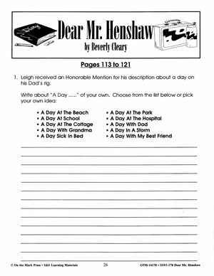 Dear Mr. Henshaw Lit Link/Novel Study Grades 4-6