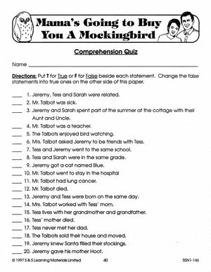 Mama's Going to Buy You A Mocking Bird Lit Link/Novel Study Grades 4-6
