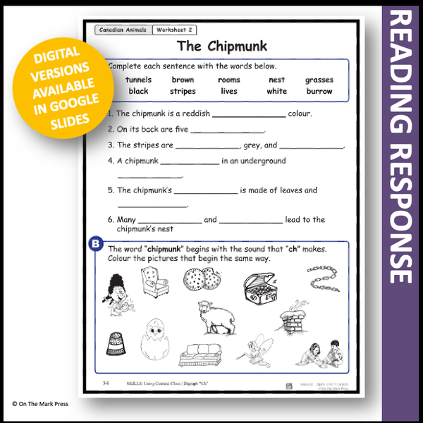 Chipmunk Reading The Chipmunk Reading Lesson Gr. 1-2 Google Slides & Printables Distanc