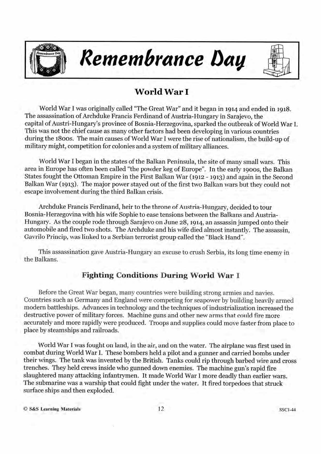 Remembrance Day Information for the Teacher