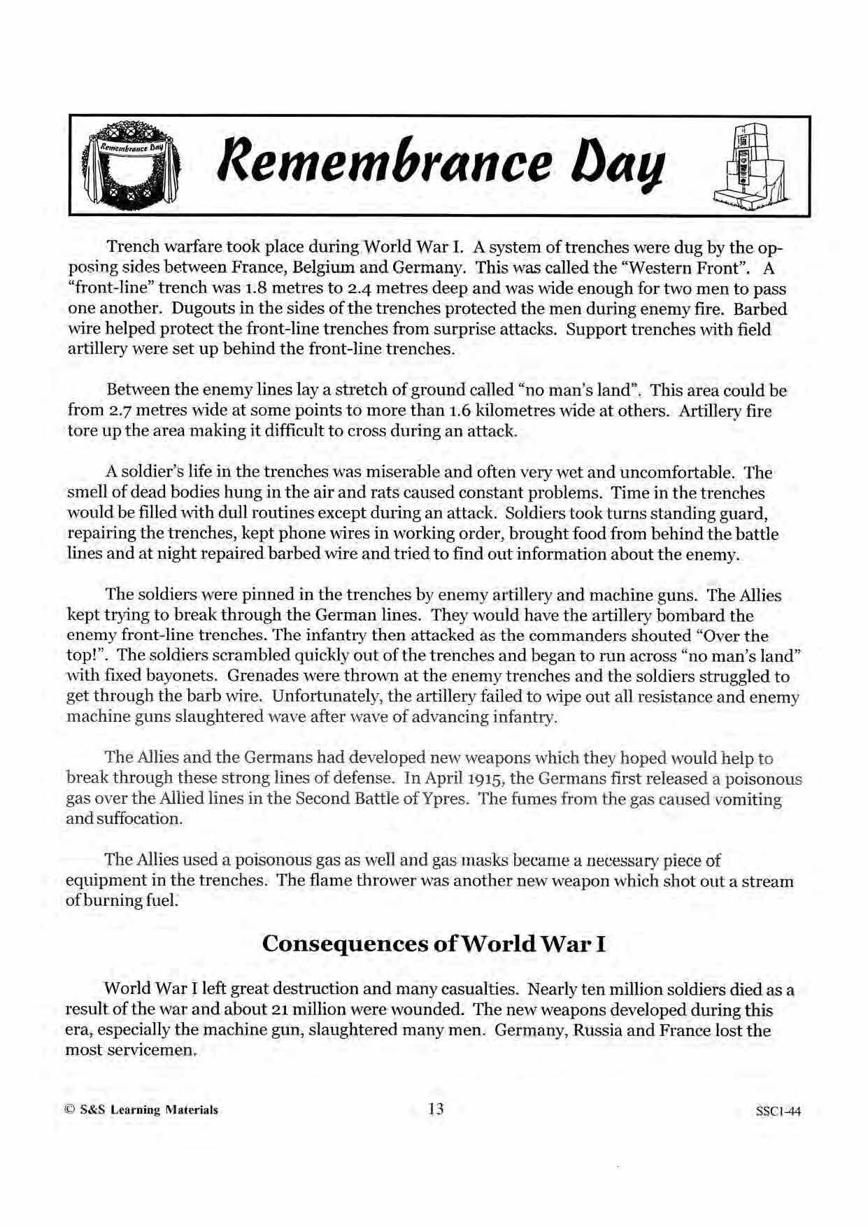 Remembrance Day Information for the Teacher