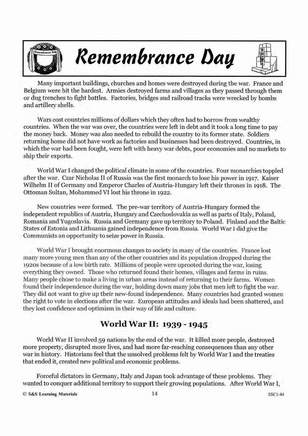 Remembrance Day Information for the Teacher