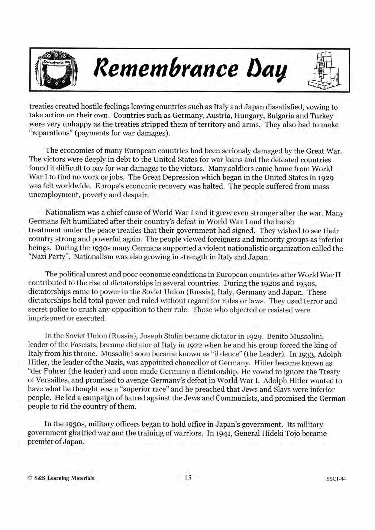 Remembrance Day Information for the Teacher