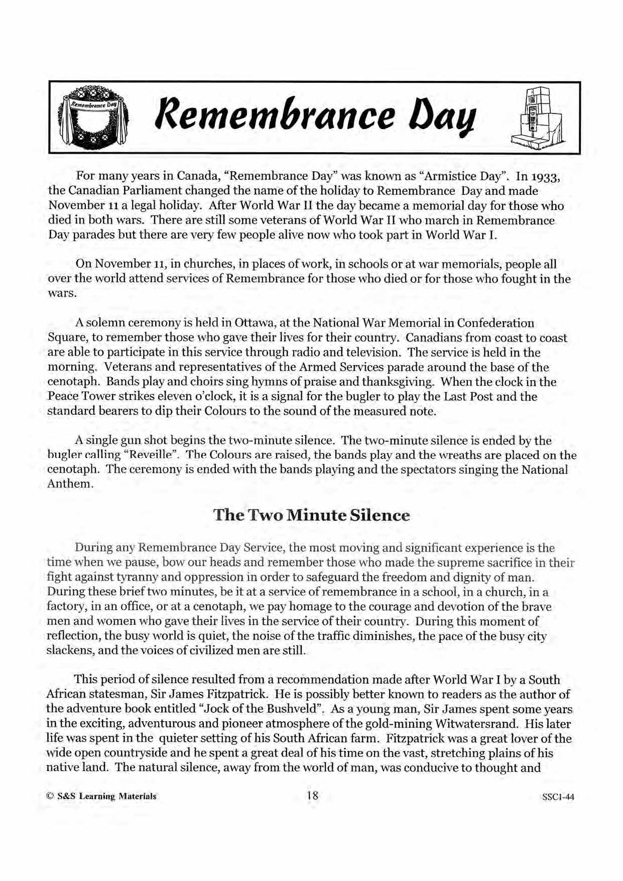 Remembrance Day Information for the Teacher