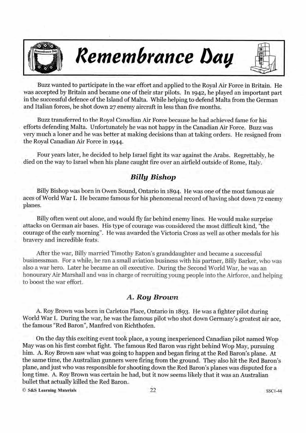 Remembrance Day Information for the Teacher