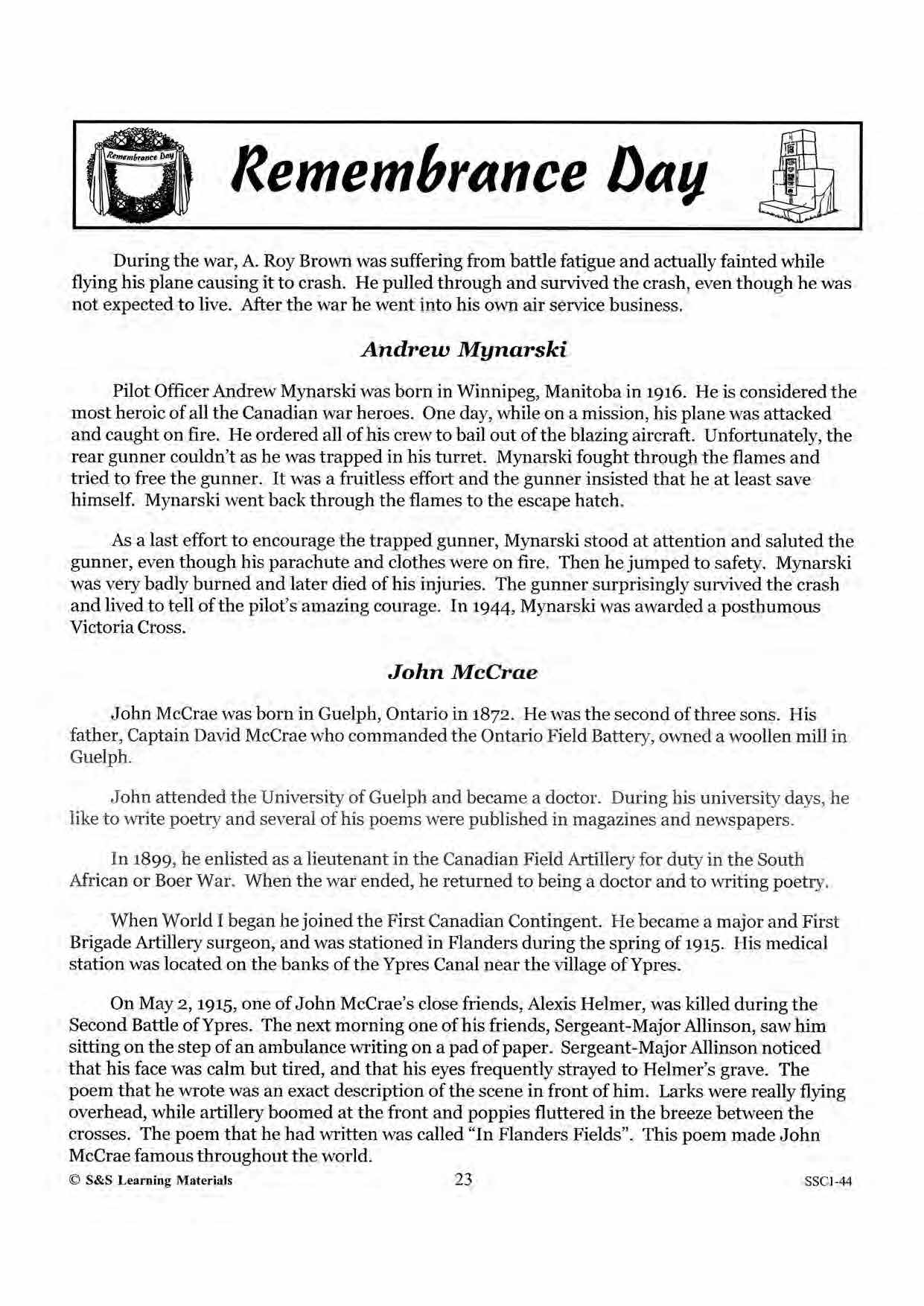 Remembrance Day Information for the Teacher